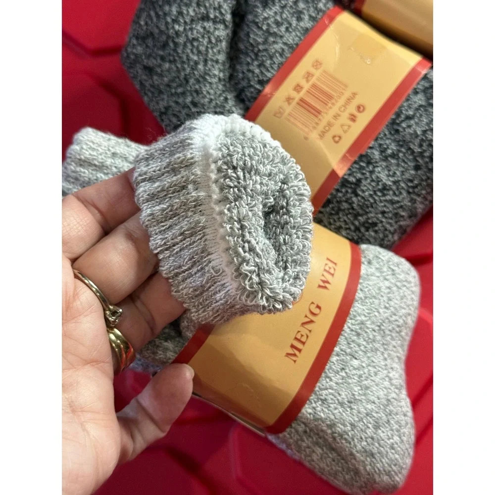 Meng Wei 3 Pack Thermal Crew Socks Thick Marled Knit Terry Lined Winter Gorpcore